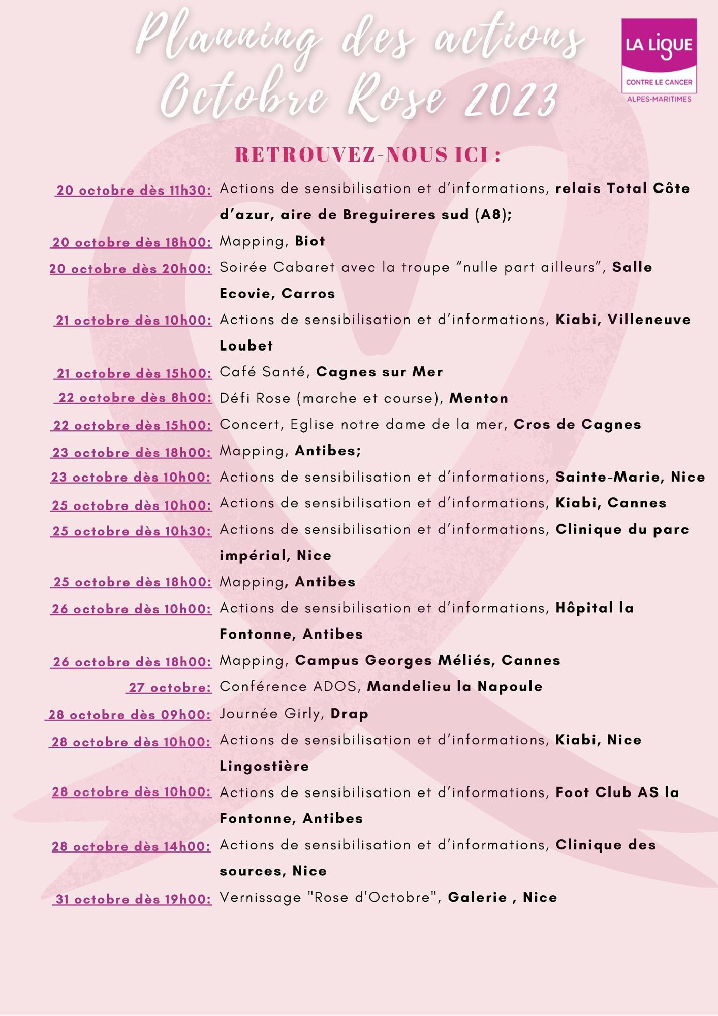 Agenda Octobre Rose 2023