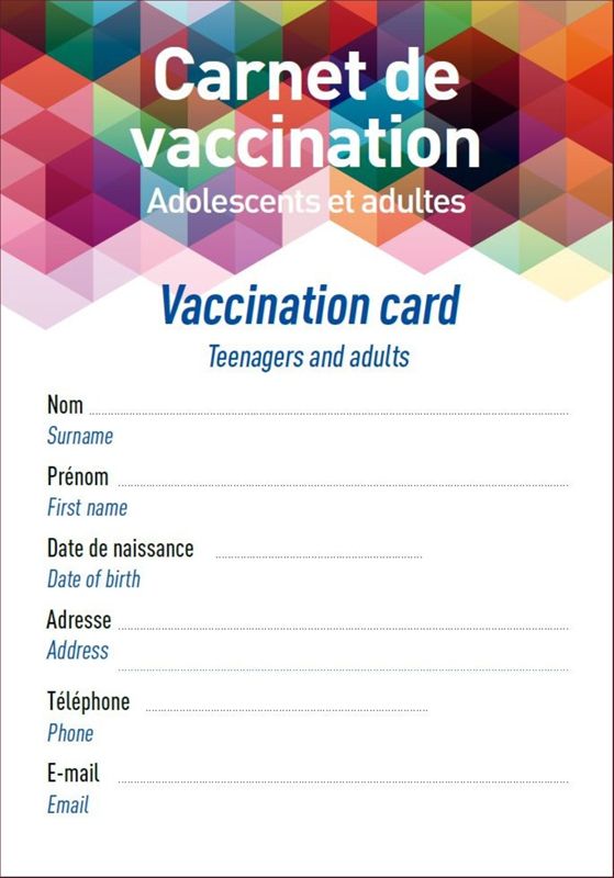 Carnet de vaccination. Adolescents et adultes