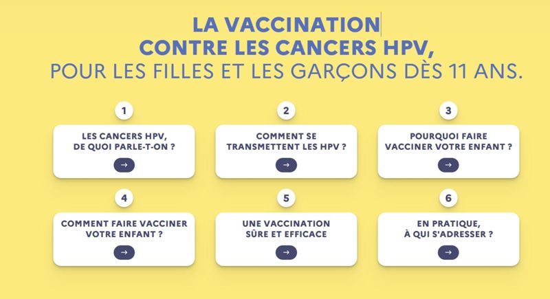 La vaccination contre les cancers HPV, pour les filles et les garçons dès 11 ans.