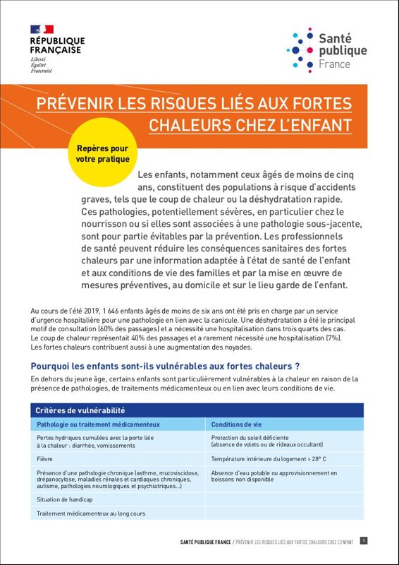 Prévenir les risques liés aux fortes chaleurs chez l'enfant