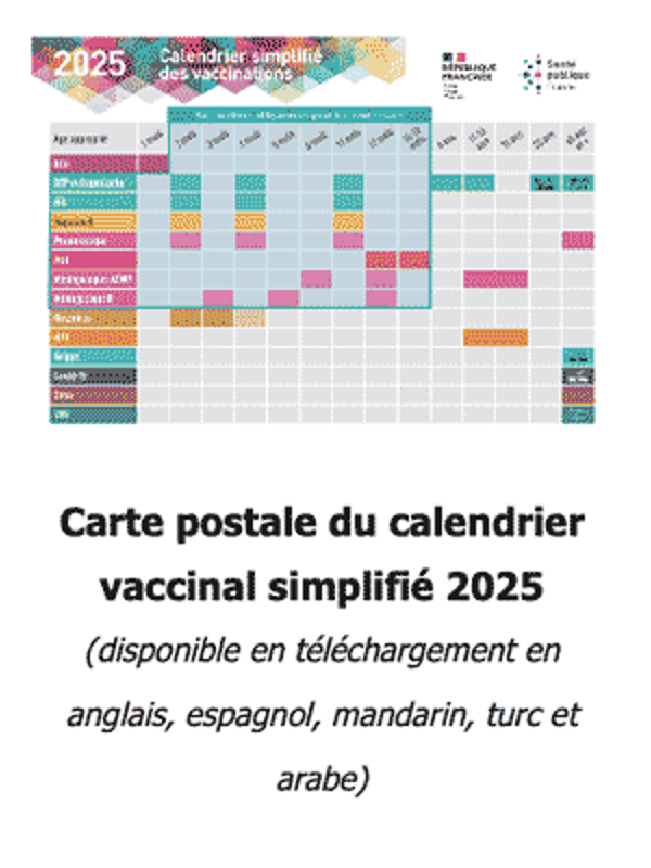 Carte postale du calendrier vaccinal simplifié 2025
