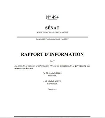 Image Rapport d'information fait au nom de la mission d'information sur la situation de la psychiatrie des mineurs en France 