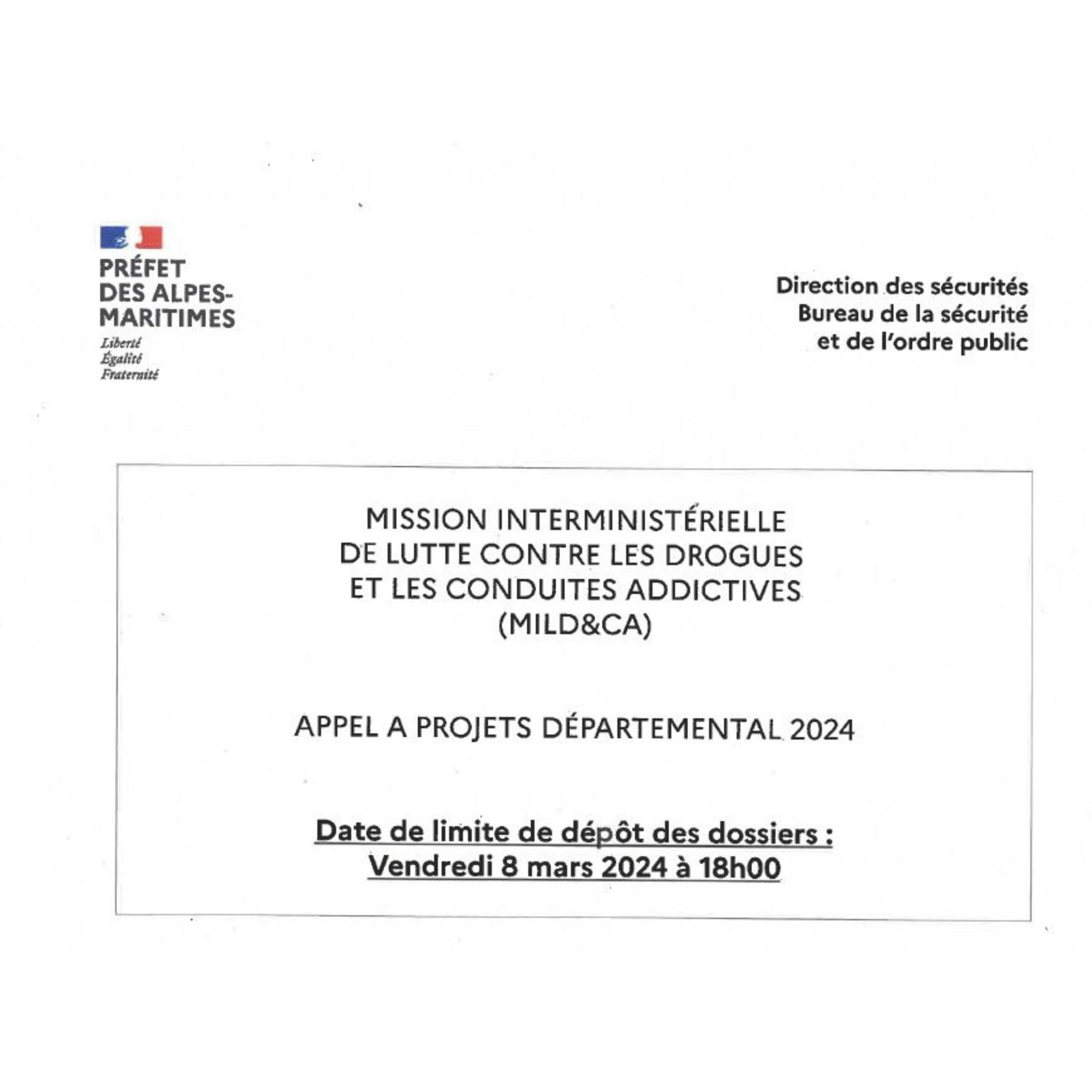 Appel à projets départemental MILDECA 2024