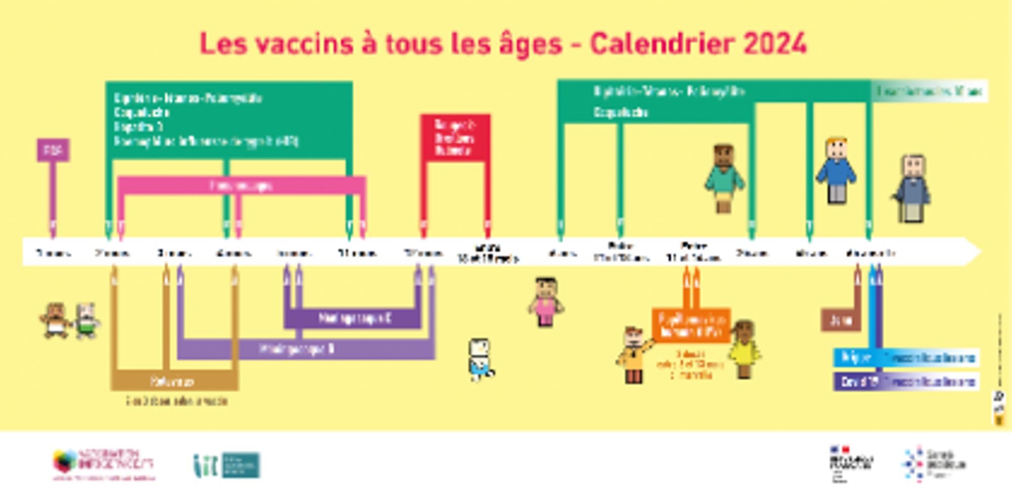 Affiche les vaccins à tous les âges : calendrier 2024 (60x30) 