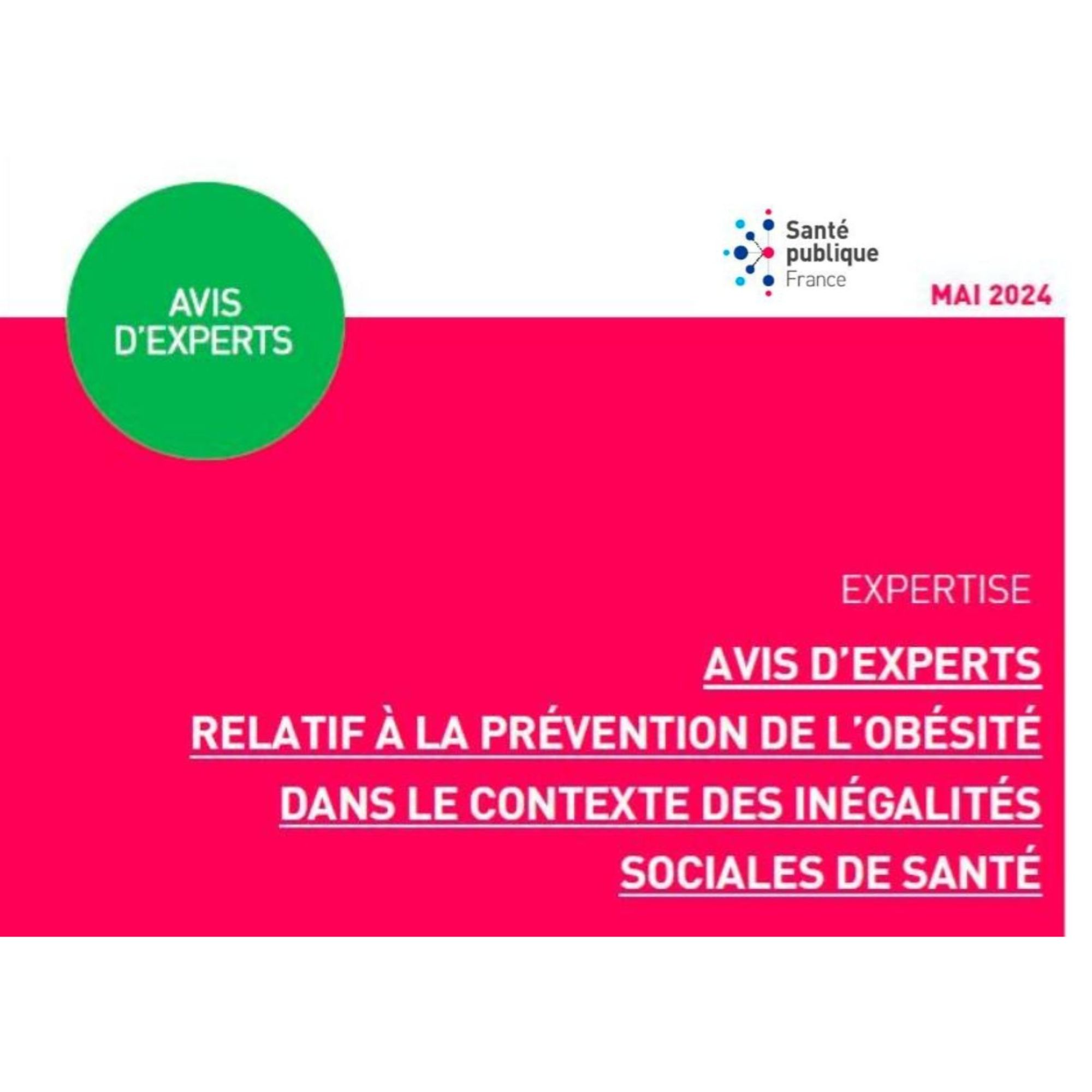 Avis d’experts relatif à la prévention de l’obésité dans le contexte des inégalités sociales de santé