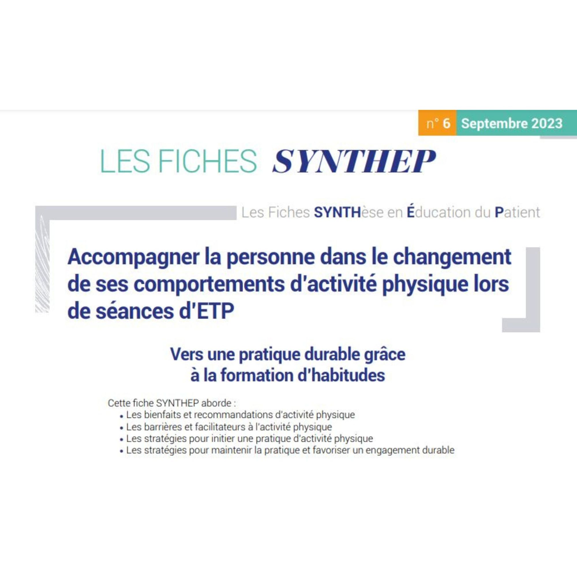 Accompagner la personne dans le changement de ses comportements d'activité physique lors de séances d'ETP