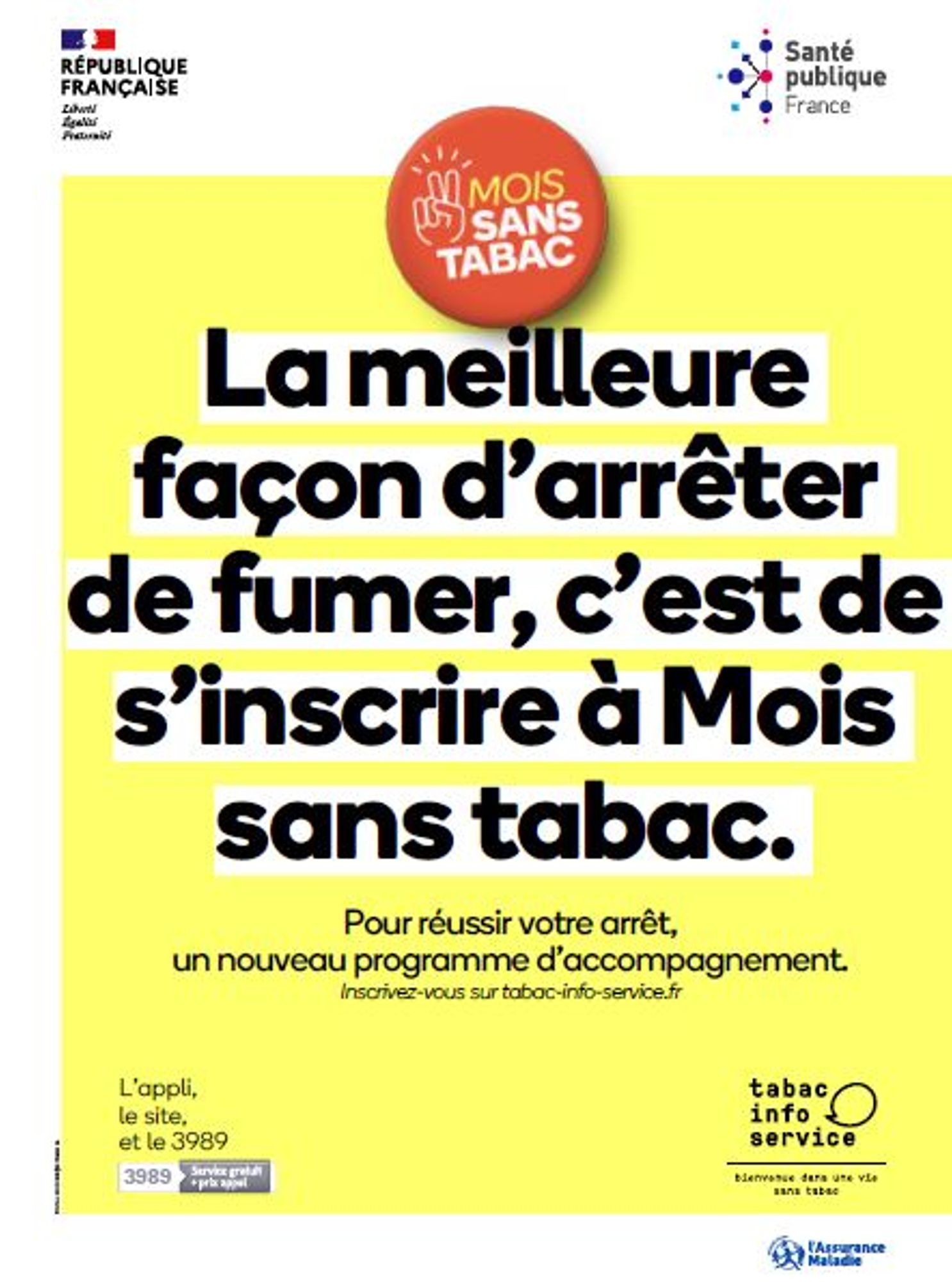 Affiche incitant à l'inscription - "La meilleure façon d'arrêter de fumer c'est de s'inscrire à Mois sans tabac"