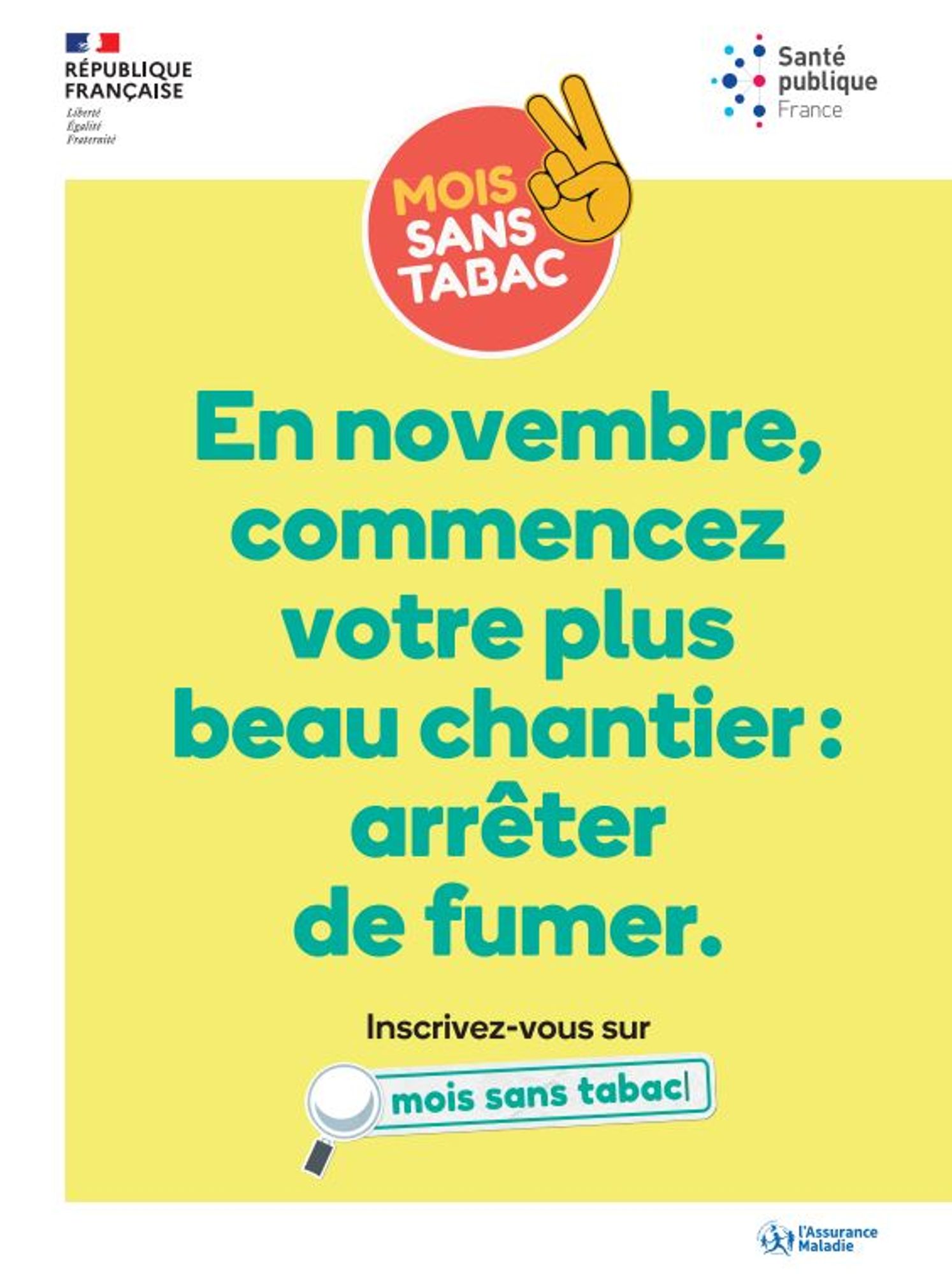 Affiche pour le secteur du BTP "En novembre, commencez votre plus beau chantier : arrêter de fumer"