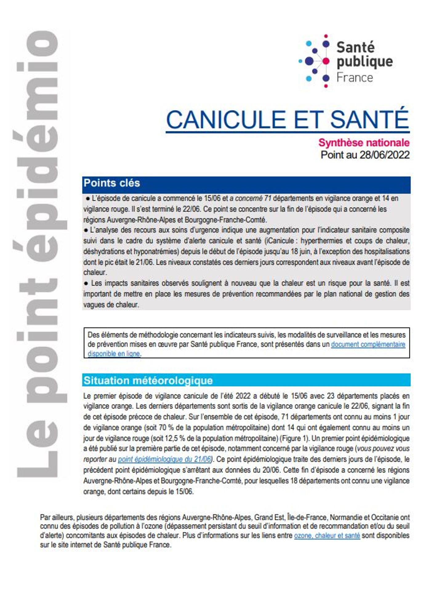 Système d’alerte canicule et santé. Point national au 28 juin 2022.