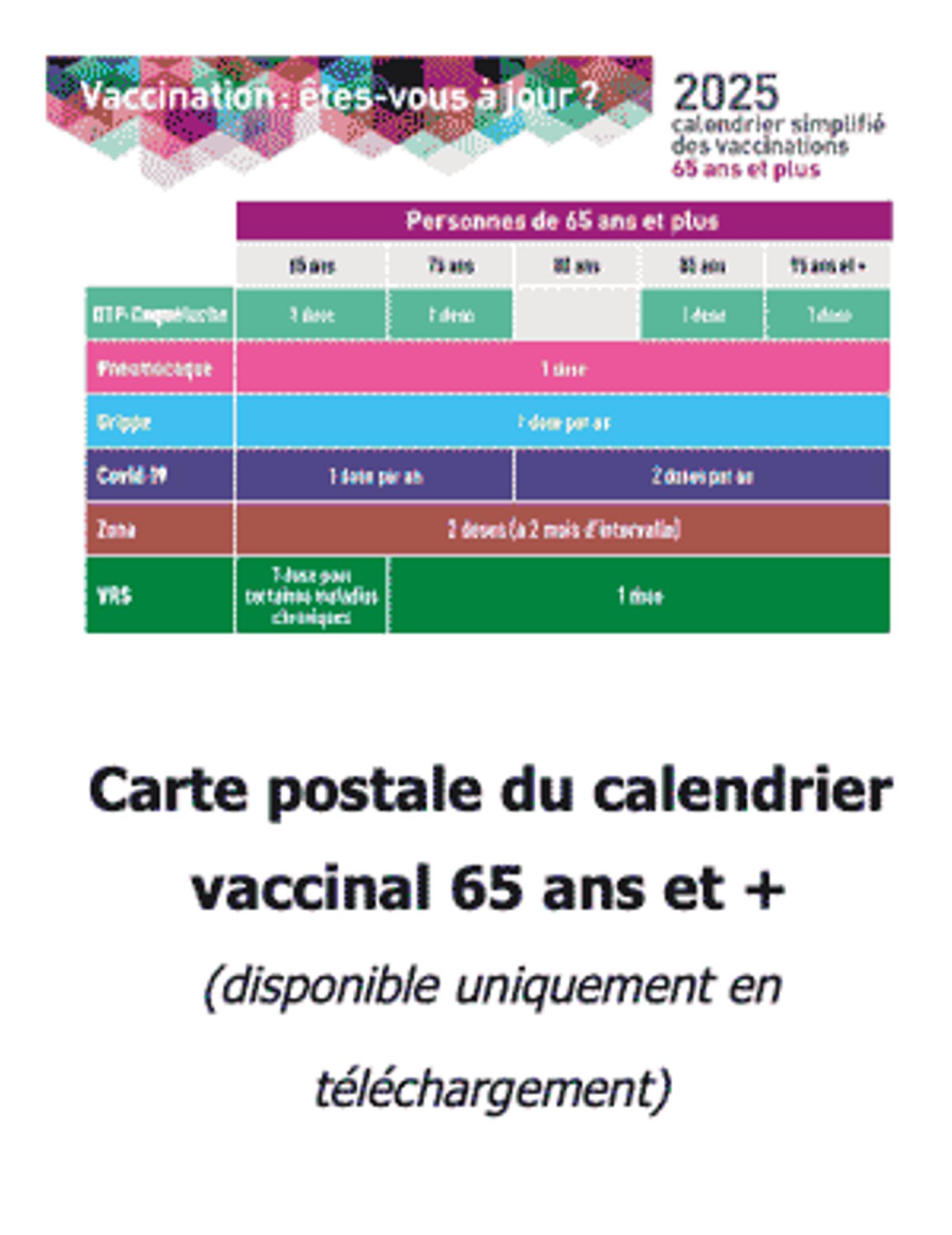Carte postale du calendrier vaccinal 65 ans +