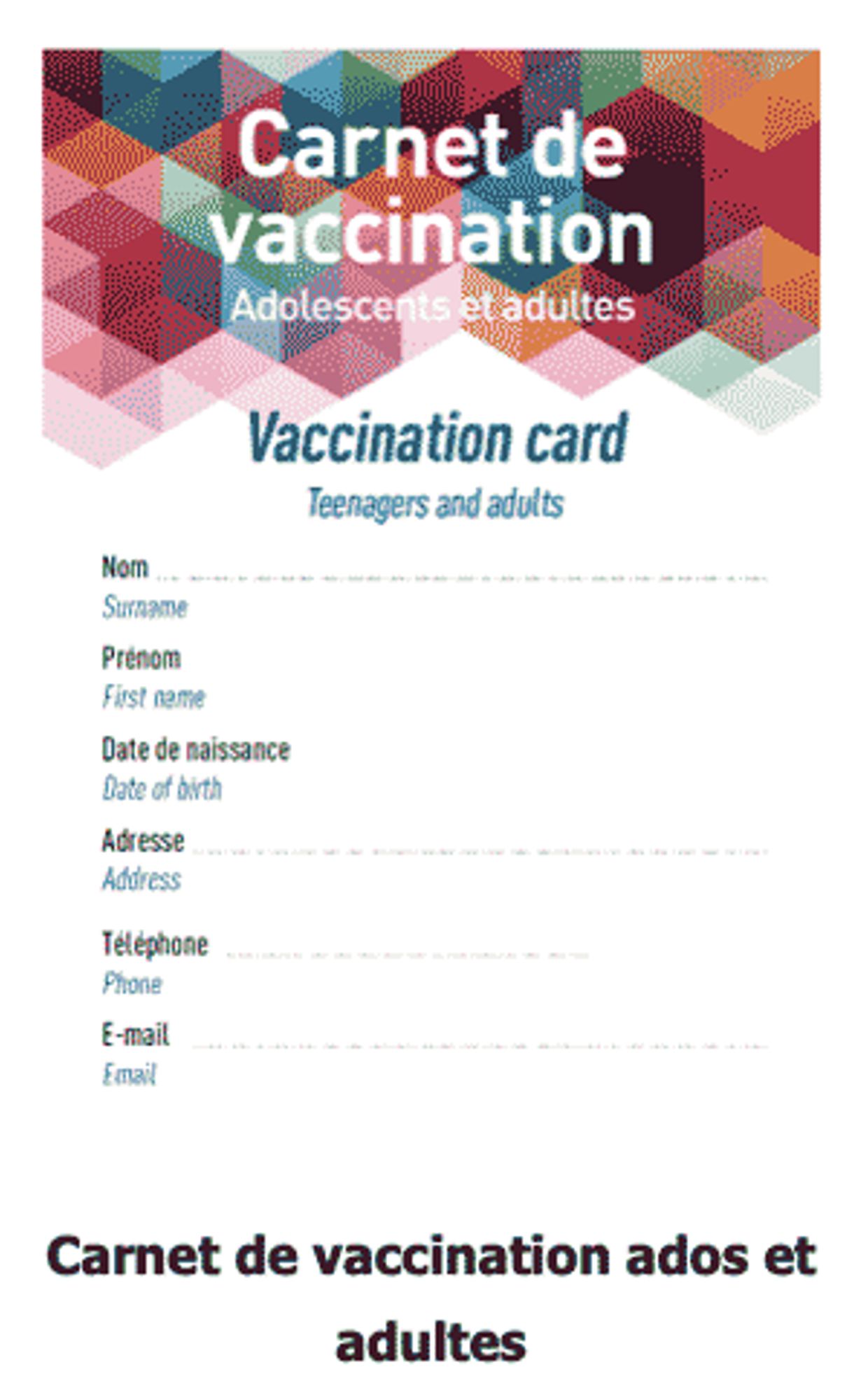 Carnet de vaccination ados et adultes 