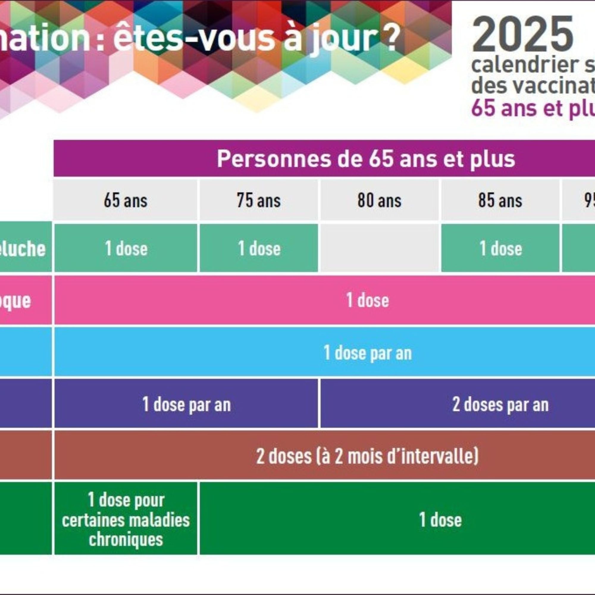 Calendrier simplifié des vaccinations 2025, 65 ans et plus