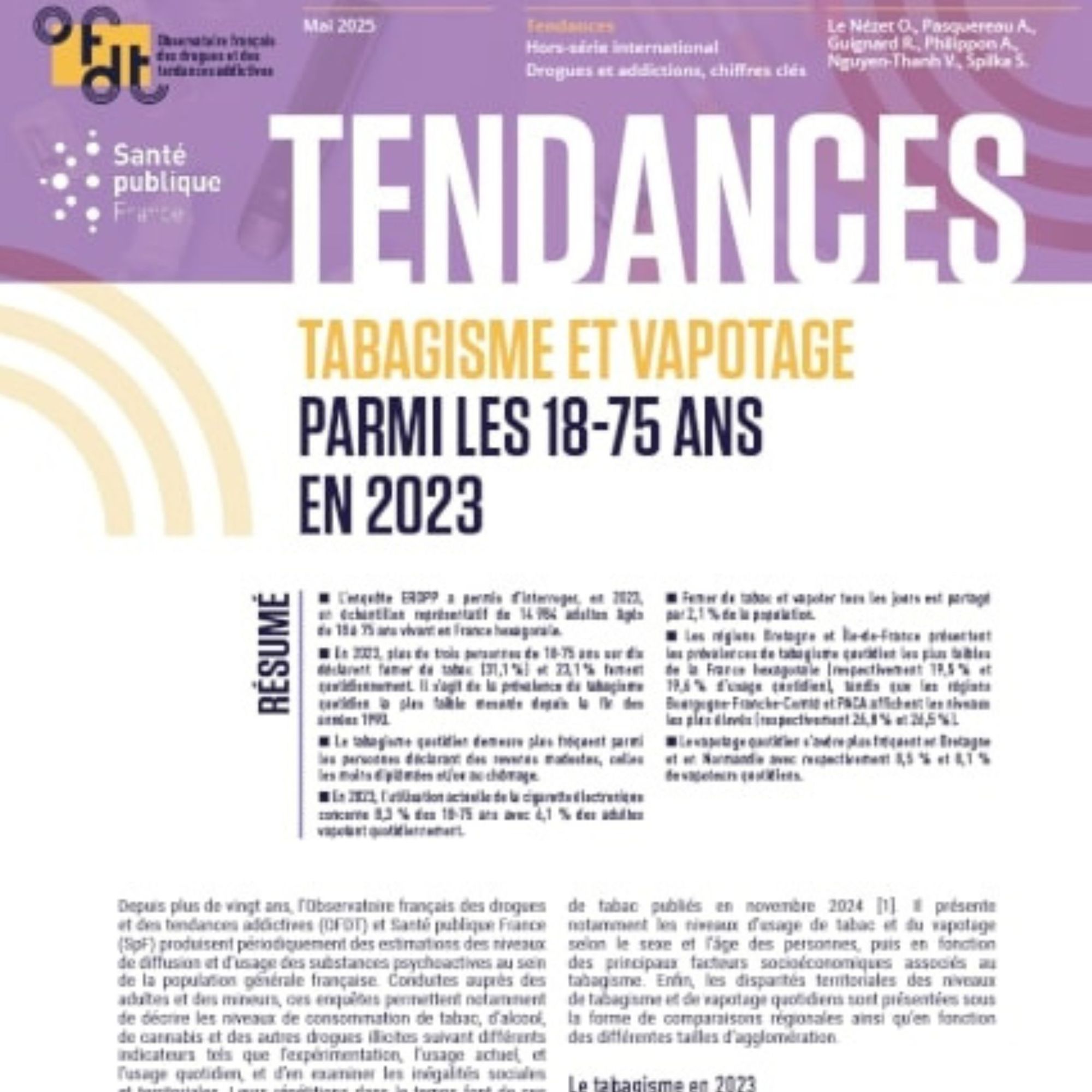 Tabagisme et vapotage parmi les 18-75 ans en 2023