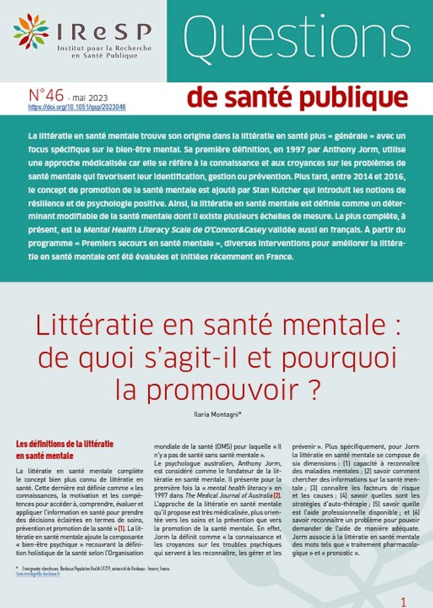 Questions de Santé Publique