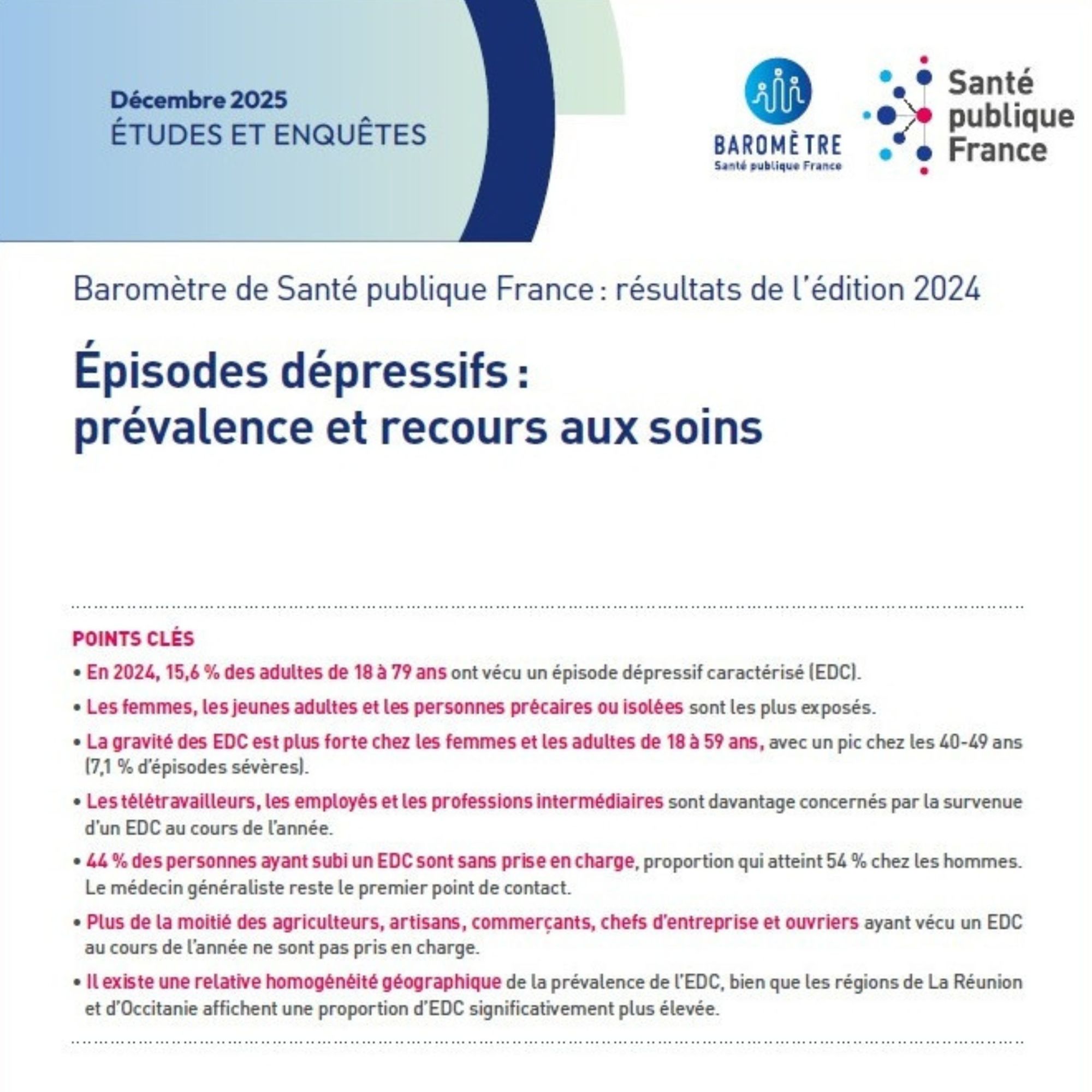 Épisodes dépressifs : prévalence et recours aux soins