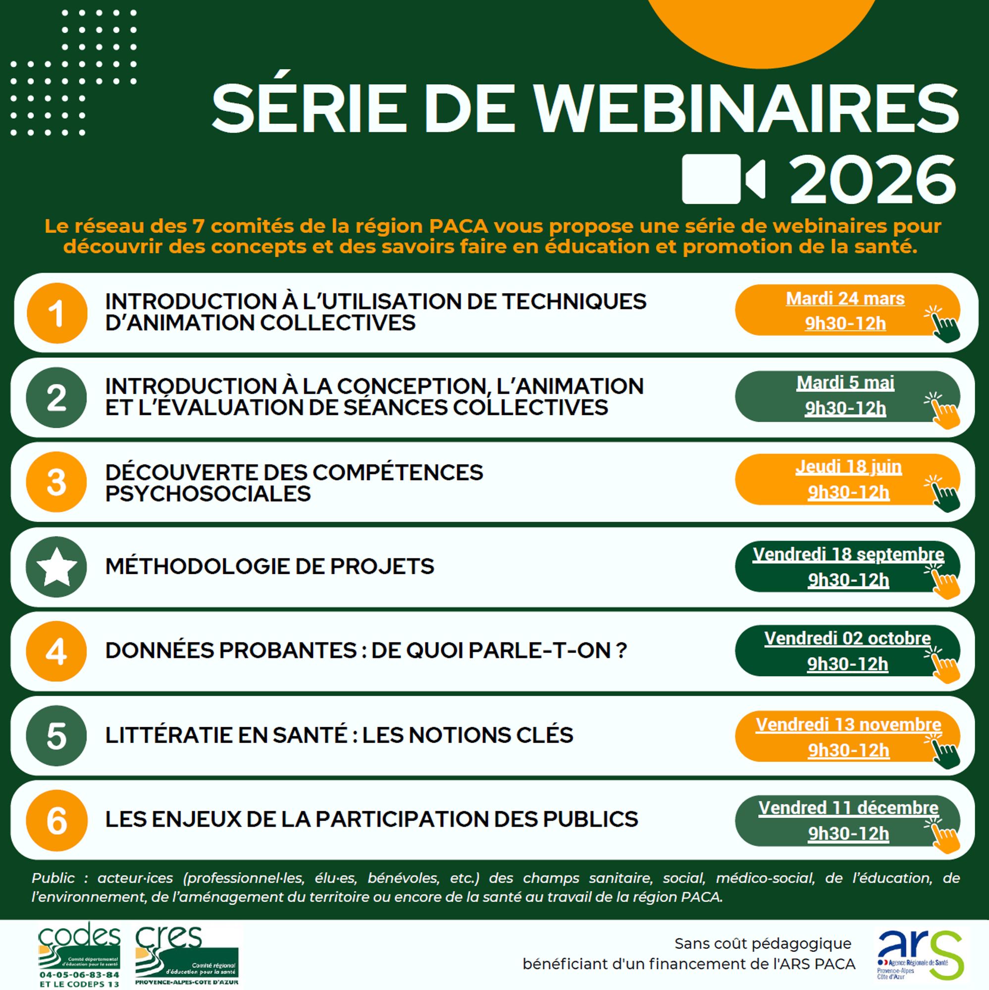 Découvrez nos webinaires régionaux en éducation et promotion de la santé