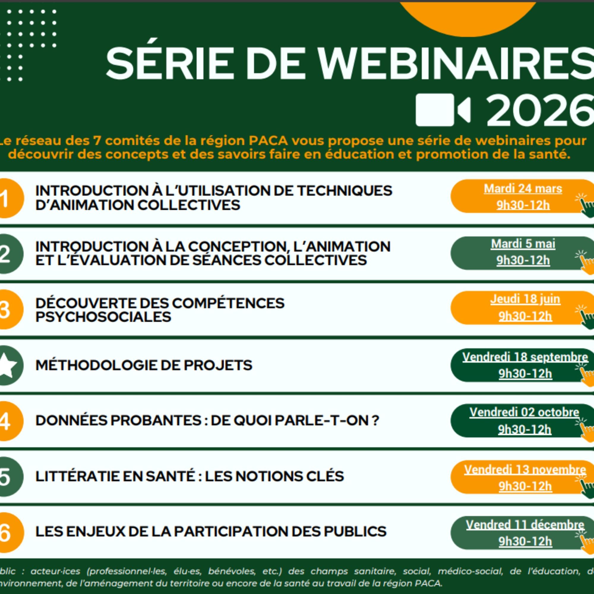Découvrez nos webinaires régionaux en éducation et promotion de la santé