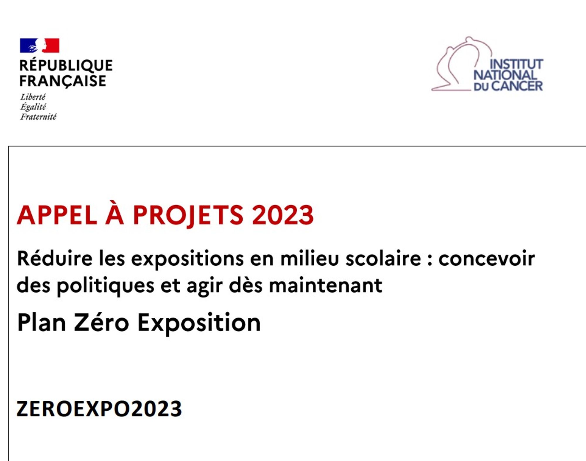 Appel à projets 2023 - Réduire les expositions en milieu scolaire : concevoir des politiques et agir dès maintenant Plan Zéro Exposition