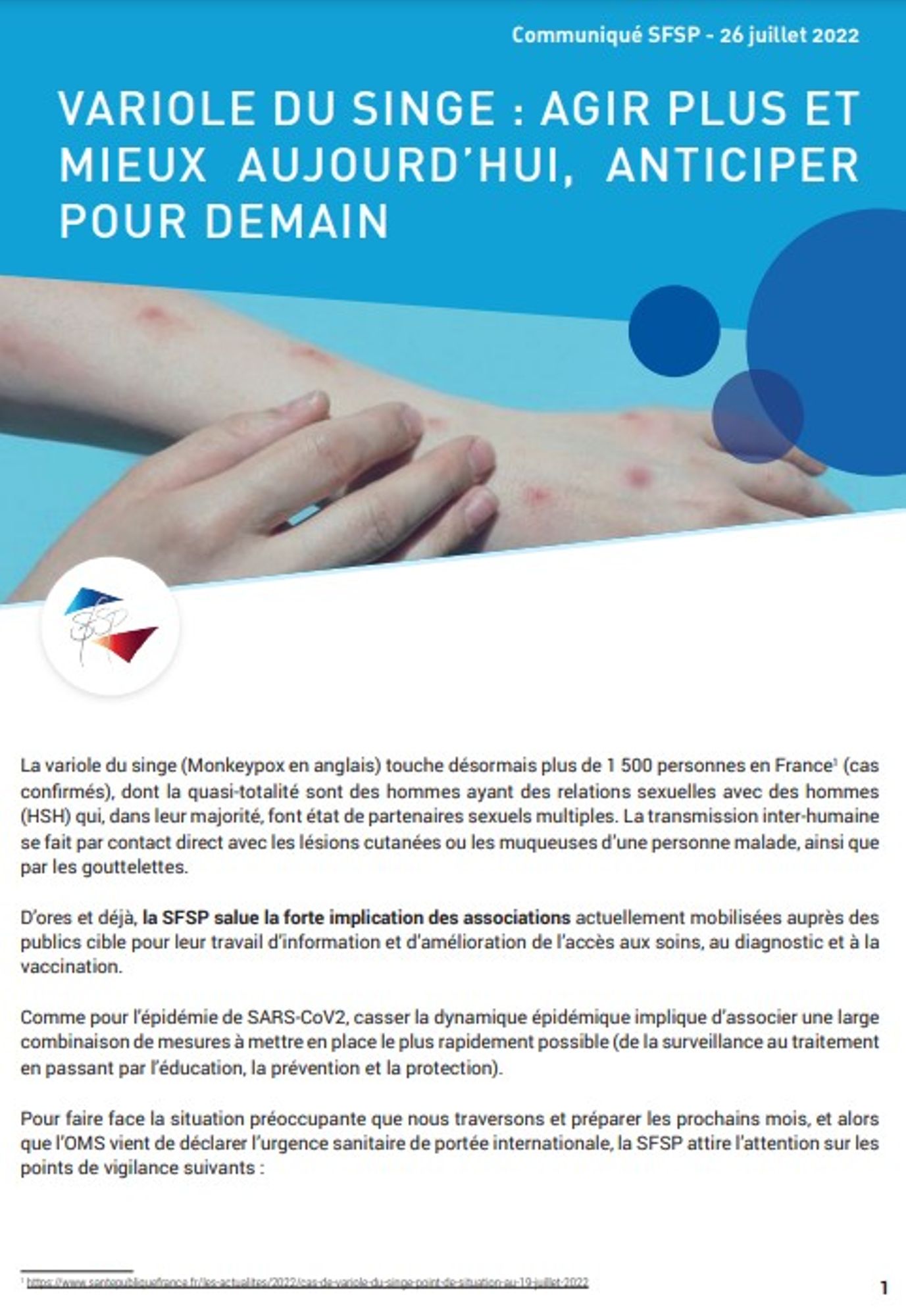 Variole du singe : agir plus et mieux aujourd'hui, anticiper pour demain